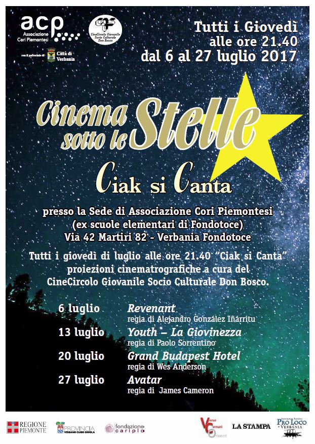 CINEMA SOTTO LE STELLE A FONDOTOCE I GIOVEDI DI LUGLIO 